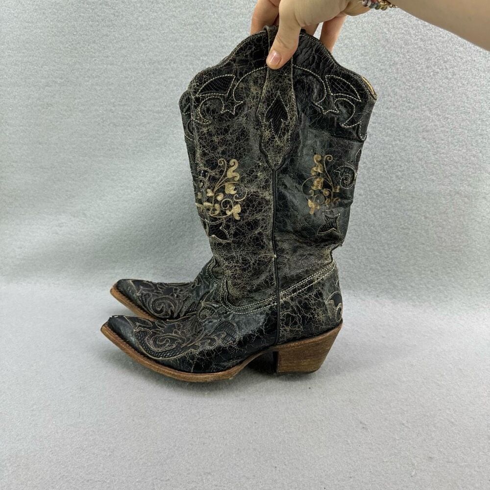 Corral Western Women's Black Vintage Lizard Inlay Cowboy Boots Size 6.5W